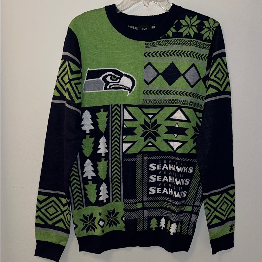 NFL Seahawks Green and Blue Crewneck Christmas Sweater